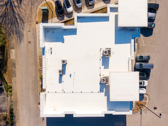 Drone Image Of Commercial Flat Roof